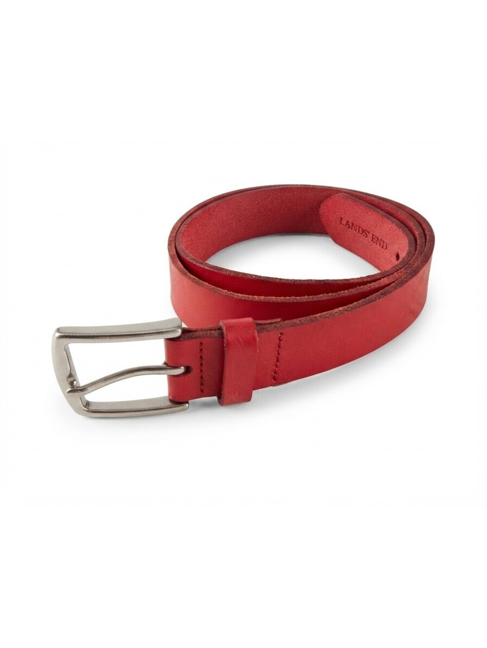LANDS' END Red Leather Belt - Silver Buckle - Size 36